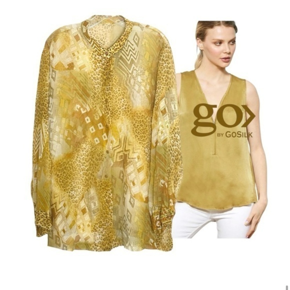 Go Silk Women's shades of Citrine Shear silk shirt Top Plus SZ 2X